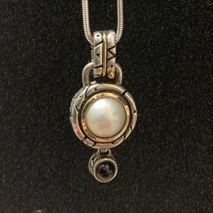 John Atencio sterling silver and 18k gold pearl necklace on 18” silver chain